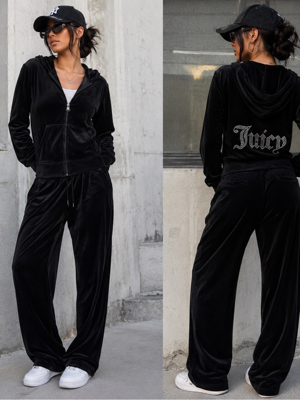 Juicy Couture Black Velour Hoodie XL Rhinestone Logo Y2K Zip Jacket NWT